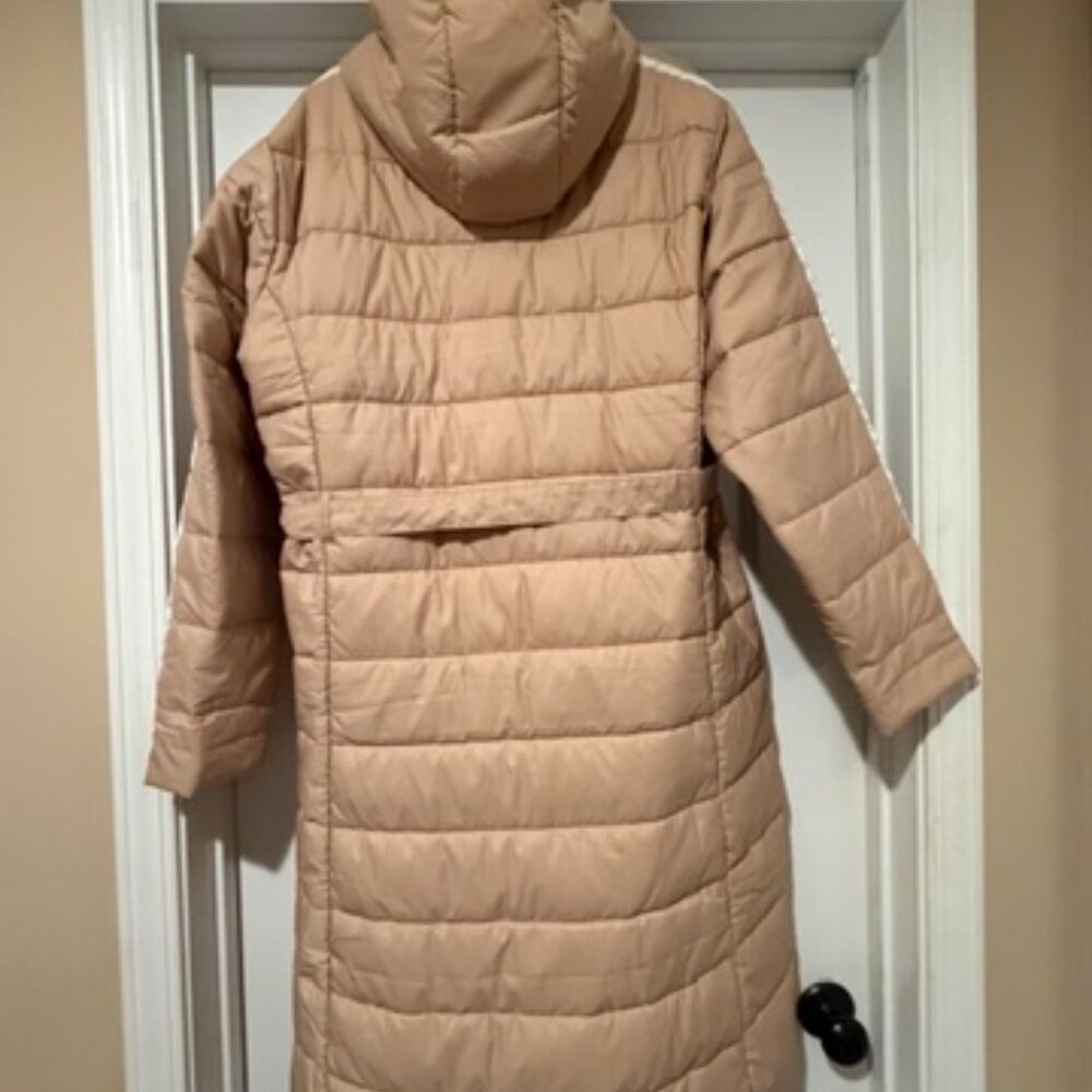 Adidas Originals Long Puffer Jacket XL Beige Belted Hooded NWT HK5252 - Picture 5 of 11